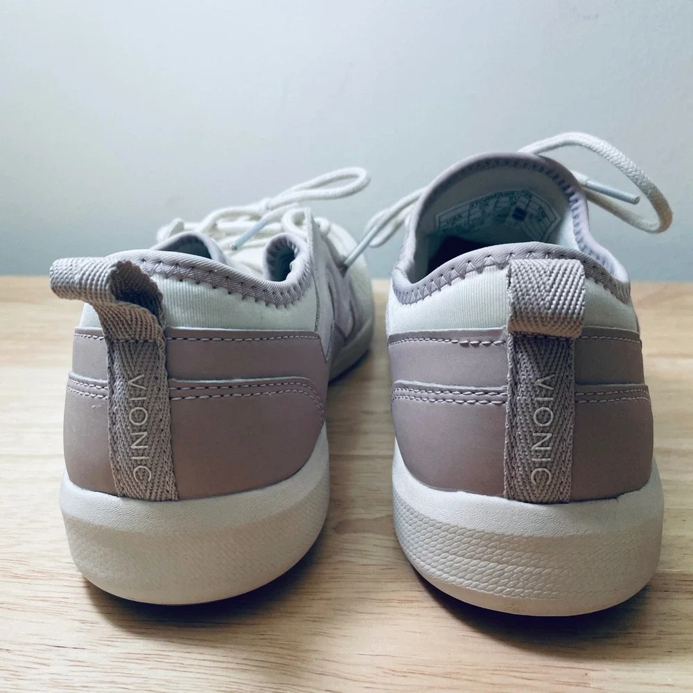 Vionic Storm Women 7 Mauve Cream Textured Mesh Lace Up Walking Sneakers